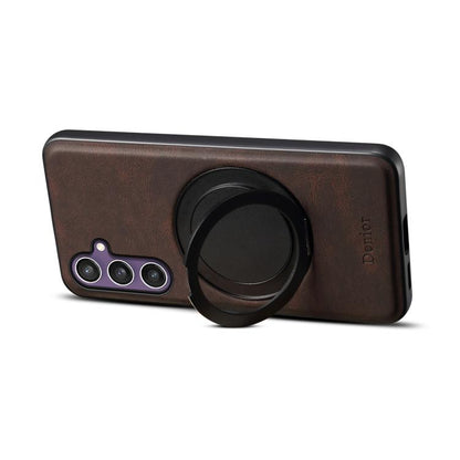 For Samsung Galaxy S23 FE 5G Denior A14 Skin Feel Rotating Holder MagSafe Phone Case(Brown)