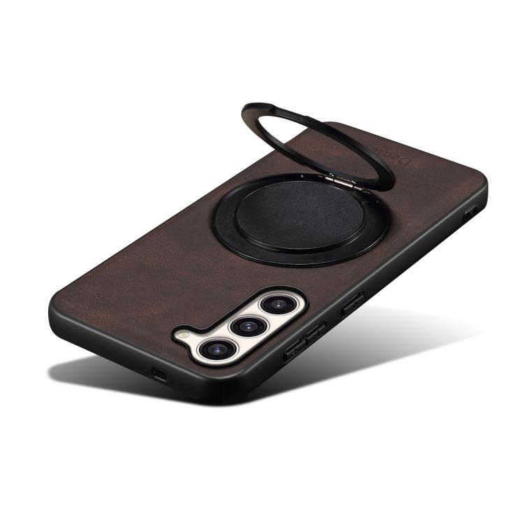 For Samsung Galaxy S23+ 5G Denior A14 Skin Feel Rotating Holder MagSafe Phone Case(Brown)
