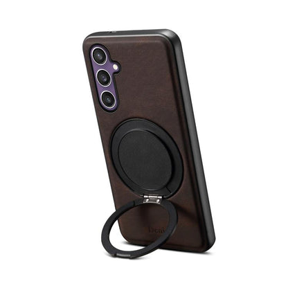 For Samsung Galaxy S24 5G Denior A14 Skin Feel Rotating Holder MagSafe Phone Case(Brown)