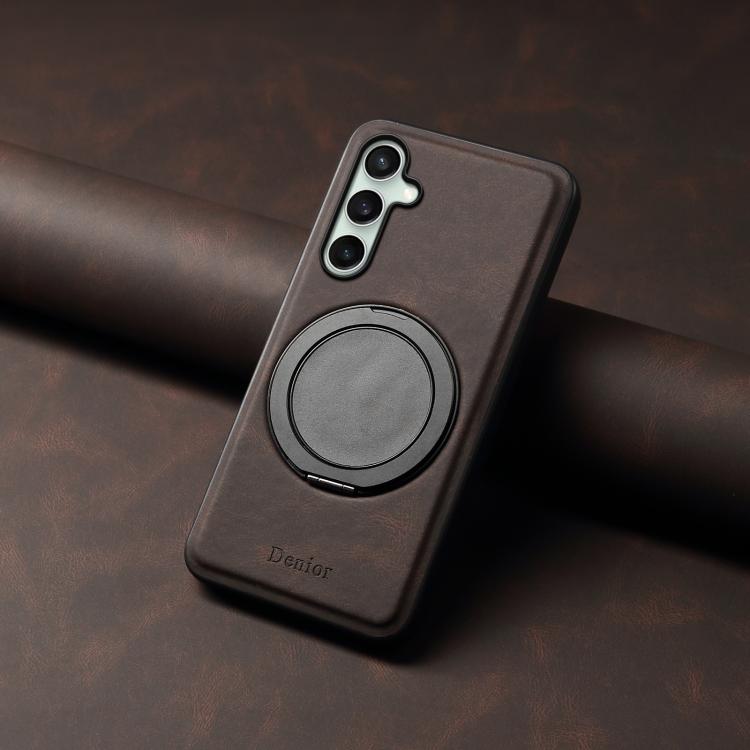 For Samsung Galaxy S24 FE 5G Denior A14 Skin Feel Rotating Holder MagSafe Phone Case(Brown)