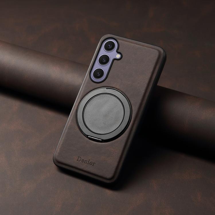 For Samsung Galaxy S24+ 5G Denior A14 Skin Feel Rotating Holder MagSafe Phone Case(Brown)