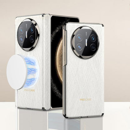 Pour Huawei Mate X6 GKK Coque de téléphone en cuir avec charnière ultra-fine Magsafe (blanc brocart argenté)