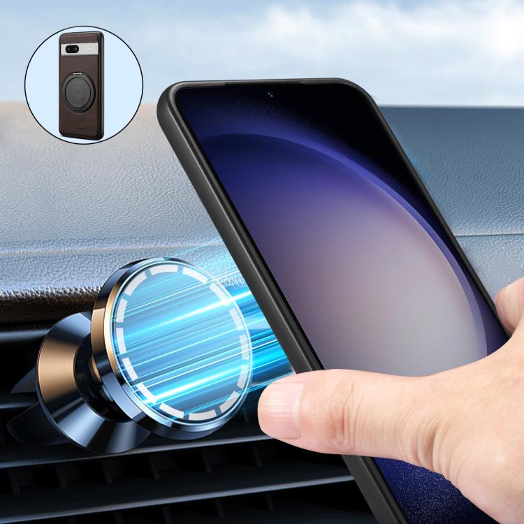 For Google Pixel 7a Denior A14 Skin Feel Rotating Holder MagSafe Phone Case(Brown)