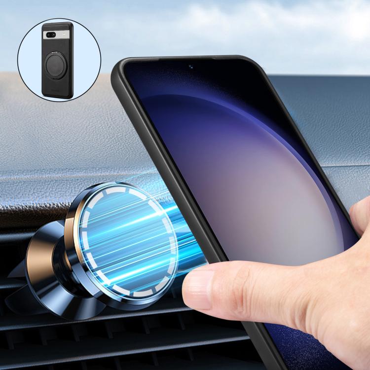 Pour la coque de téléphone Google Pixel 7a Denior A14, avec support rotatif MagSafe et sensation peau (Noir)