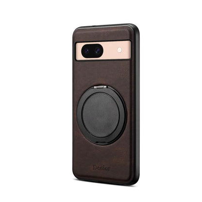 Pour Google Pixel 8a Denior A14 Étui de téléphone MagSafe avec support rotatif effet cuir (marron)