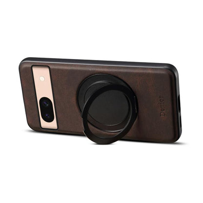 Pour Google Pixel 8a Denior A14 Étui de téléphone MagSafe avec support rotatif effet cuir (marron)