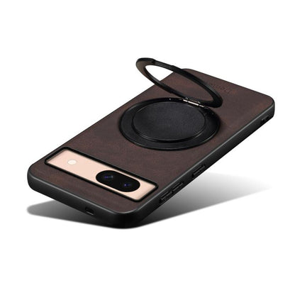 Pour Google Pixel 8a Denior A14 Étui de téléphone MagSafe avec support rotatif effet cuir (marron)