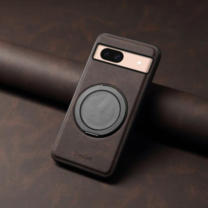 Pour Google Pixel 8a Denior A14 Étui de téléphone MagSafe avec support rotatif effet cuir (marron)