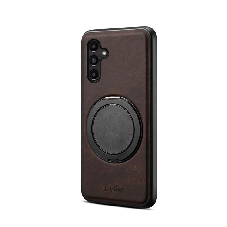 For Samsung Galaxy A15 5G Denior A14 Skin Feel Rotating Holder MagSafe Phone Case(Brown)