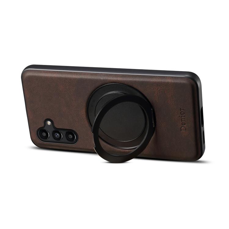 For Samsung Galaxy A15 5G Denior A14 Skin Feel Rotating Holder MagSafe Phone Case(Brown)