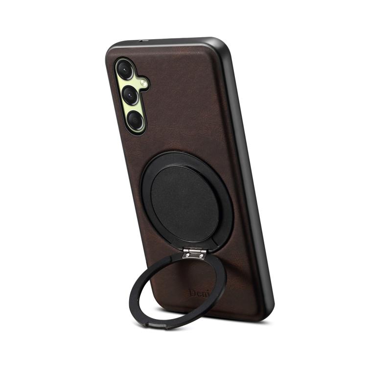For Samsung Galaxy A16 5G Denior A14 Skin Feel Rotating Holder MagSafe Phone Case(Brown)