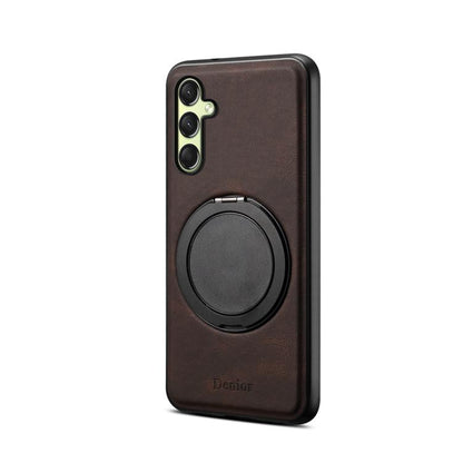 For Samsung Galaxy A16 5G Denior A14 Skin Feel Rotating Holder MagSafe Phone Case(Brown)