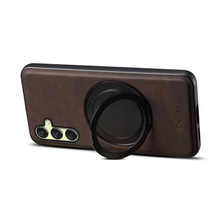 For Samsung Galaxy A16 5G Denior A14 Skin Feel Rotating Holder MagSafe Phone Case(Brown)