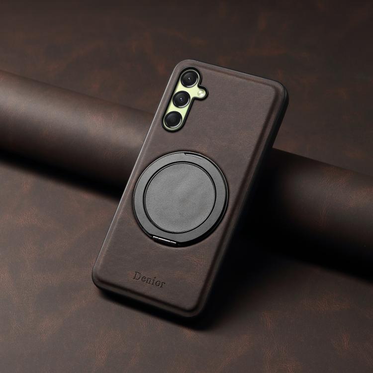 For Samsung Galaxy A16 5G Denior A14 Skin Feel Rotating Holder MagSafe Phone Case(Brown)