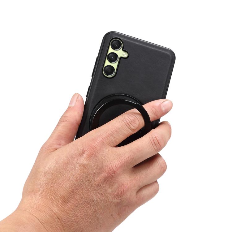 For Samsung Galaxy A16 5G Denior A14 Skin Feel Rotating Holder MagSafe Phone Case(Black)