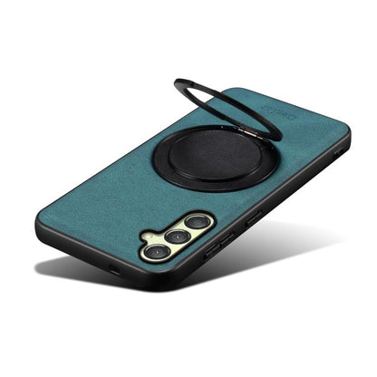 Pour Samsung Galaxy A25 5G Étui de téléphone Denior A14 MagSafe avec support rotatif effet cuir (bleu)