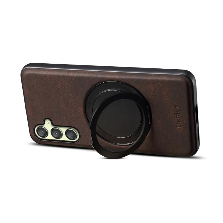 For Samsung Galaxy A25 5G Denior A14 Skin Feel Rotating Holder MagSafe Phone Case(Brown)