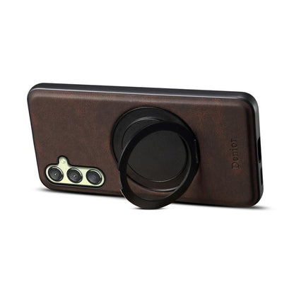 For Samsung Galaxy A25 5G Denior A14 Skin Feel Rotating Holder MagSafe Phone Case(Brown)