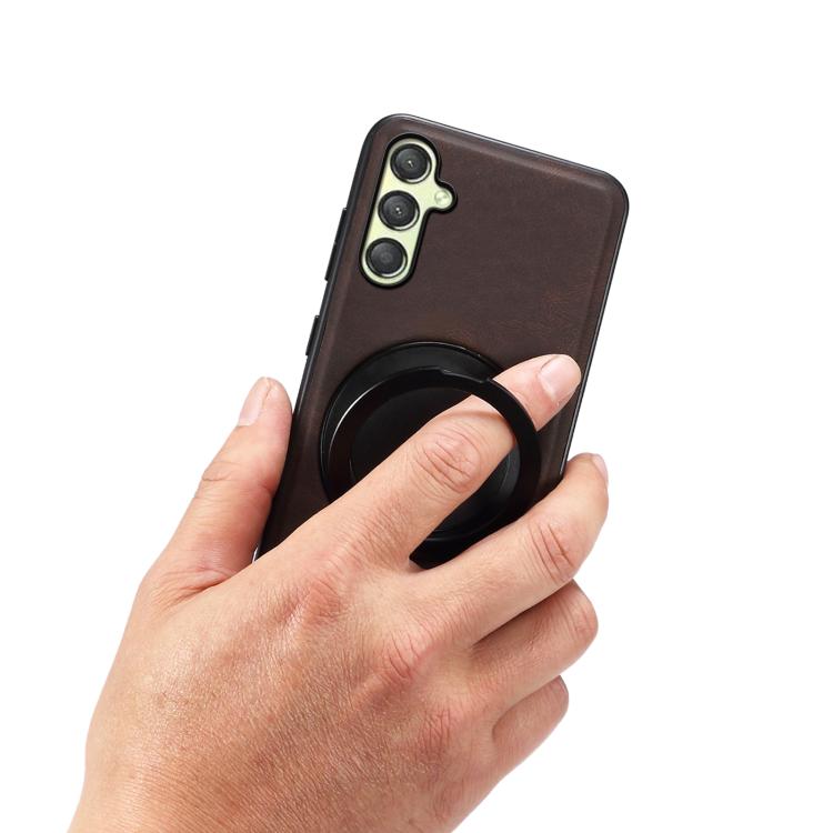 For Samsung Galaxy A25 5G Denior A14 Skin Feel Rotating Holder MagSafe Phone Case(Brown)