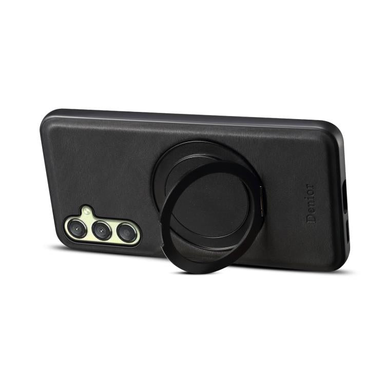 Pour Samsung Galaxy A25 5G Denior A14 Coque Téléphone MagSafe avec Support Rotatif Texture Cuir (Noir)