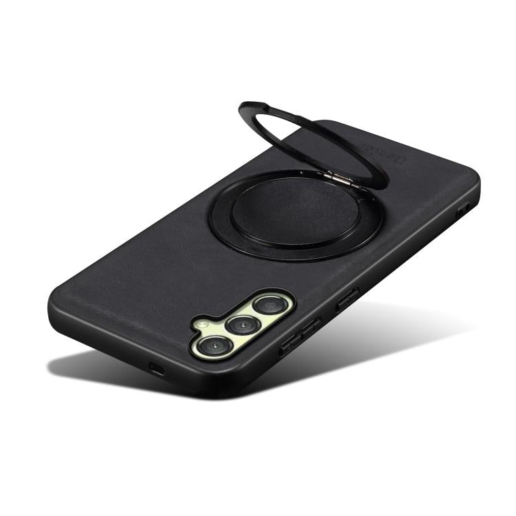 Pour Samsung Galaxy A25 5G Denior A14 Coque Téléphone MagSafe avec Support Rotatif Texture Cuir (Noir)
