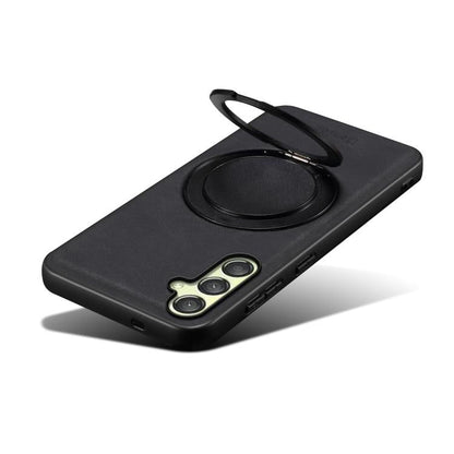 Pour Samsung Galaxy A25 5G Denior A14 Coque Téléphone MagSafe avec Support Rotatif Texture Cuir (Noir)