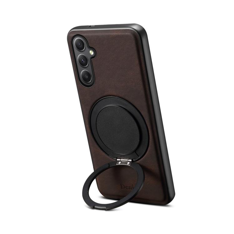 For Samsung Galaxy A35 5G Denior A14 Skin Feel Rotating Holder MagSafe Phone Case(Brown)