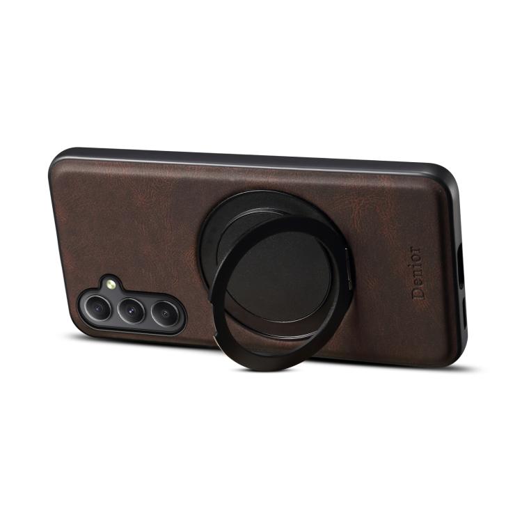 For Samsung Galaxy A35 5G Denior A14 Skin Feel Rotating Holder MagSafe Phone Case(Brown)