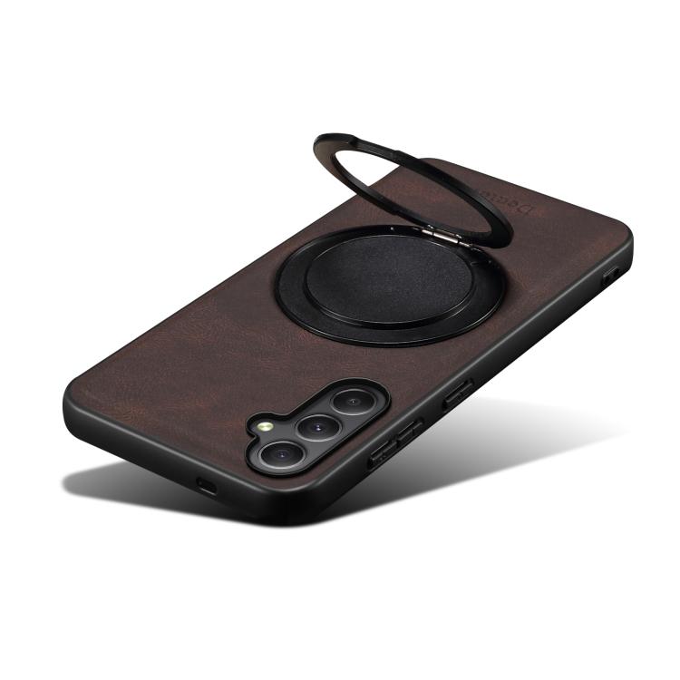 For Samsung Galaxy A35 5G Denior A14 Skin Feel Rotating Holder MagSafe Phone Case(Brown)