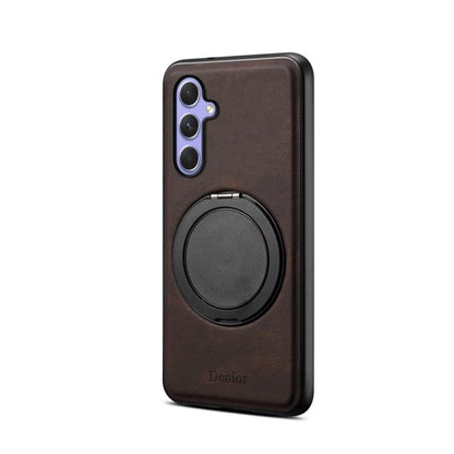 Pour Samsung Galaxy A55 5G Denior A14 Étui de téléphone MagSafe avec support rotatif effet cuir (marron)