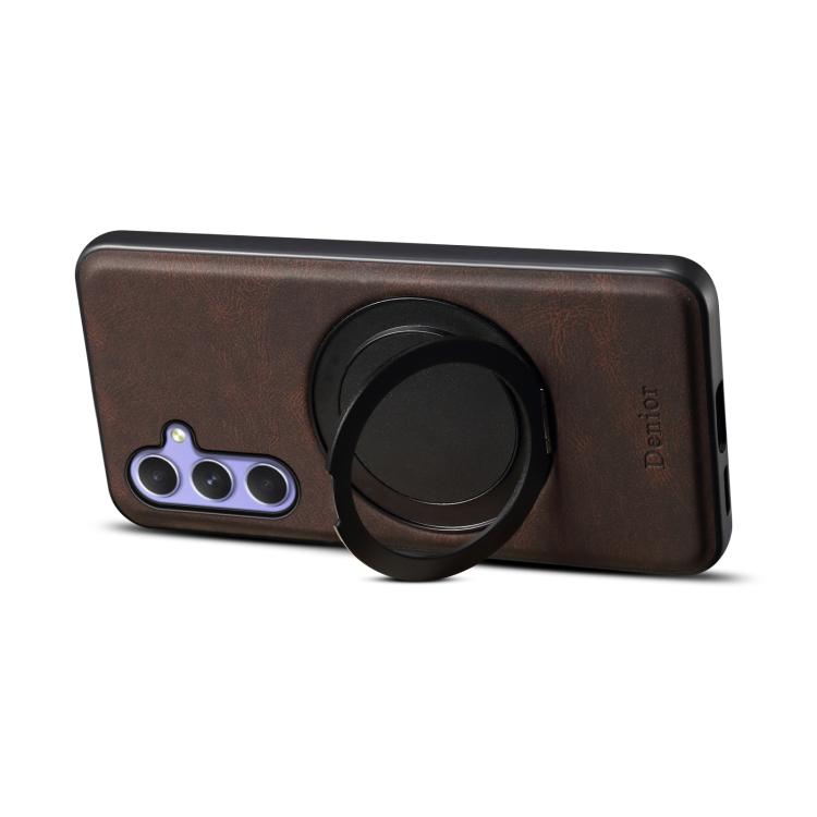 Pour Samsung Galaxy A55 5G Denior A14 Étui de téléphone MagSafe avec support rotatif effet cuir (marron)
