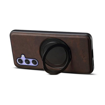 Pour Samsung Galaxy A55 5G Denior A14 Étui de téléphone MagSafe avec support rotatif effet cuir (marron)