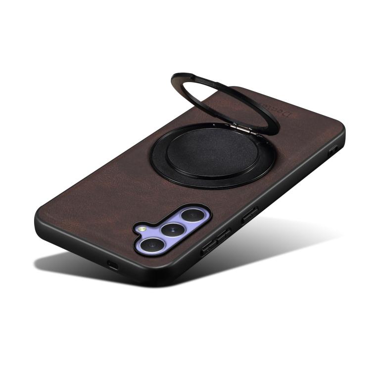 Pour Samsung Galaxy A55 5G Denior A14 Étui de téléphone MagSafe avec support rotatif effet cuir (marron)