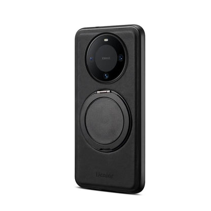 Pour Huawei Mate 60 Denior A14 Coque de téléphone MagSafe avec support rotatif effet cuir (Noir)