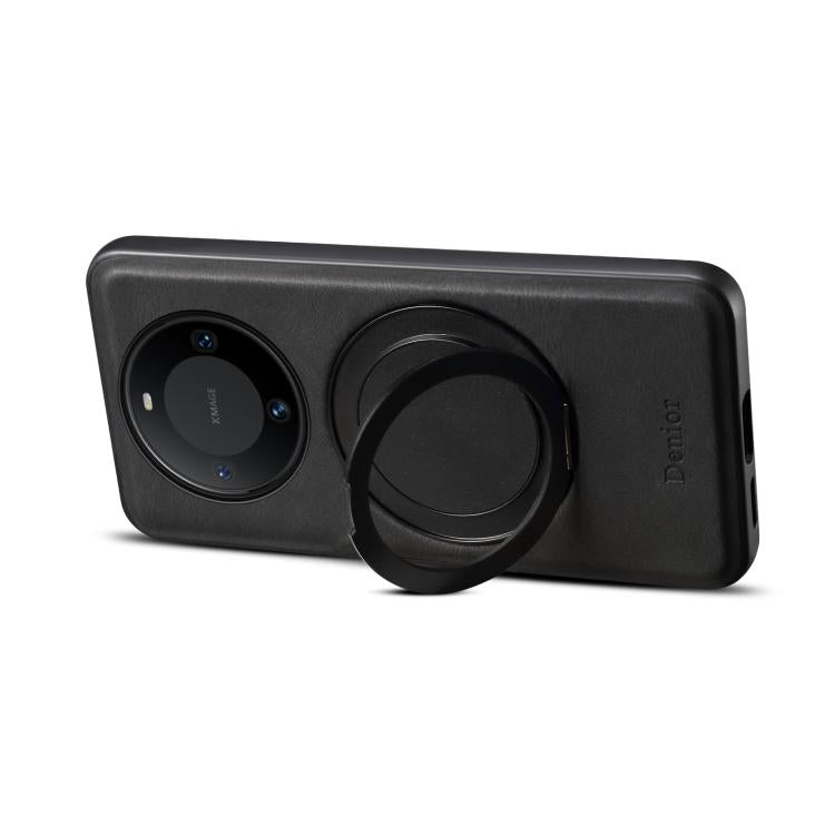 Pour Huawei Mate 60 Denior A14 Coque de téléphone MagSafe avec support rotatif effet cuir (Noir)