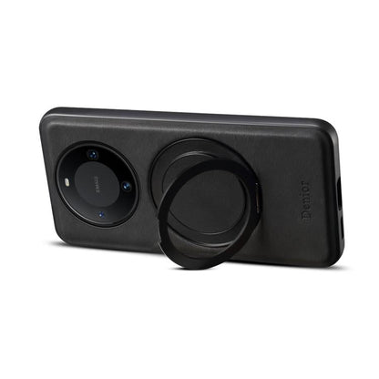 Pour Huawei Mate 60 Denior A14 Coque de téléphone MagSafe avec support rotatif effet cuir (Noir)