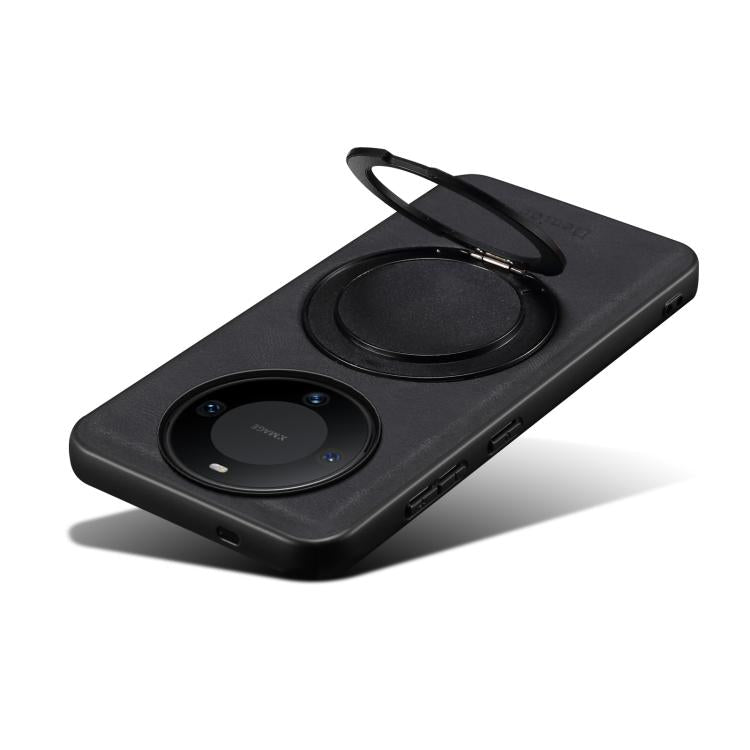 Pour Huawei Mate 60 Denior A14 Coque de téléphone MagSafe avec support rotatif effet cuir (Noir)