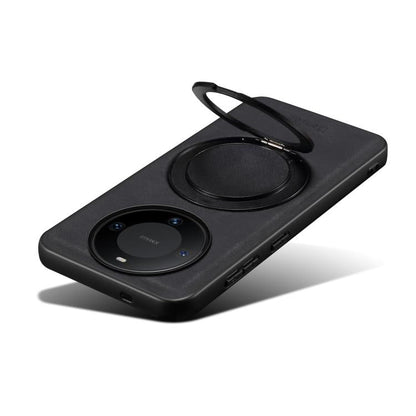 Pour Huawei Mate 60 Denior A14 Coque de téléphone MagSafe avec support rotatif effet cuir (Noir)
