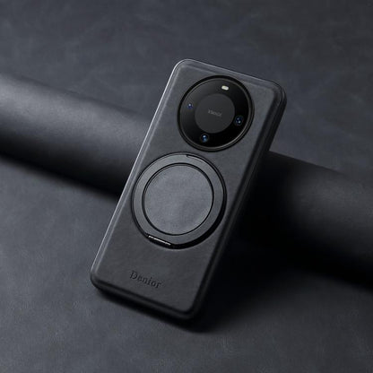 Pour Huawei Mate 60 Denior A14 Coque de téléphone MagSafe avec support rotatif effet cuir (Noir)