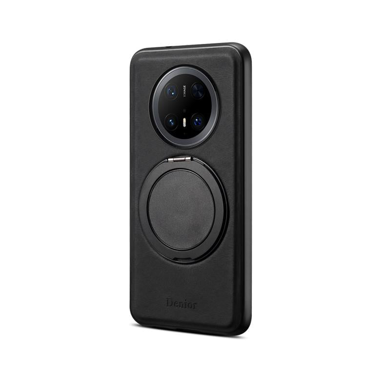 Pour Huawei Mate 70 Pro / 70 Pro+ Étui de téléphone MagSafe avec support rotatif en cuir Denior A14 (Noir)