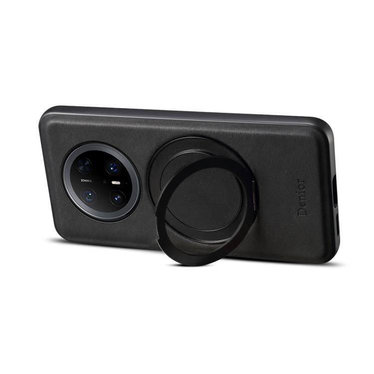 Pour Huawei Mate 70 Pro / 70 Pro+ Étui de téléphone MagSafe avec support rotatif en cuir Denior A14 (Noir)