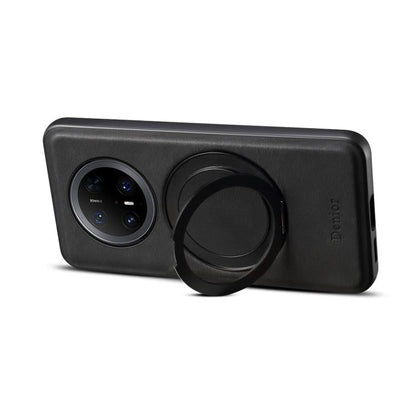 Pour Huawei Mate 70 Pro / 70 Pro+ Étui de téléphone MagSafe avec support rotatif en cuir Denior A14 (Noir)
