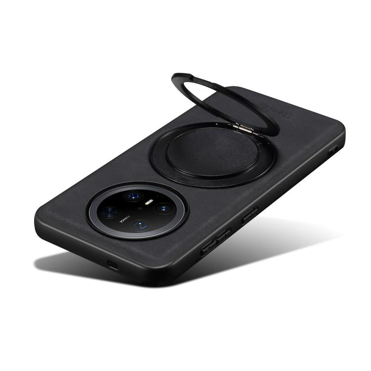 Pour Huawei Mate 70 Pro / 70 Pro+ Étui de téléphone MagSafe avec support rotatif en cuir Denior A14 (Noir)