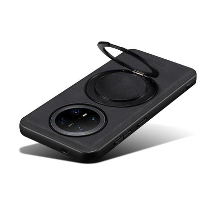 Pour Huawei Mate 70 Pro / 70 Pro+ Étui de téléphone MagSafe avec support rotatif en cuir Denior A14 (Noir)