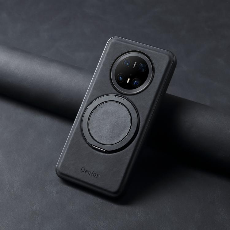 Pour Huawei Mate 70 Pro / 70 Pro+ Étui de téléphone MagSafe avec support rotatif en cuir Denior A14 (Noir)