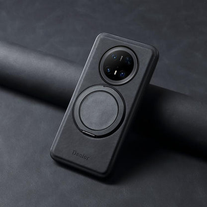 Pour Huawei Mate 70 Pro / 70 Pro+ Étui de téléphone MagSafe avec support rotatif en cuir Denior A14 (Noir)