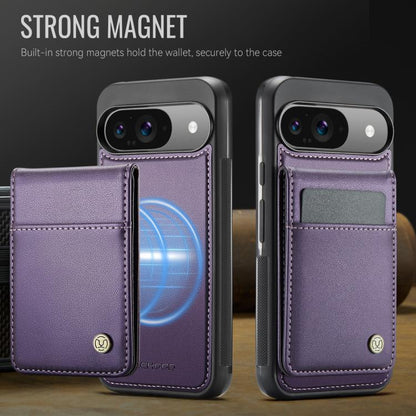 For Google Pixel 9 / 9 Pro JEEHOOD J06 British Style RFID MagSafe Card Bag PU Phone Case(Purple)