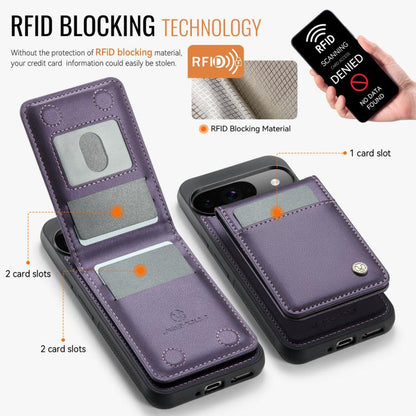 For Google Pixel 9 / 9 Pro JEEHOOD J06 British Style RFID MagSafe Card Bag PU Phone Case(Purple)