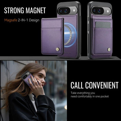 For Google Pixel 9 / 9 Pro JEEHOOD J06 British Style RFID MagSafe Card Bag PU Phone Case(Purple)