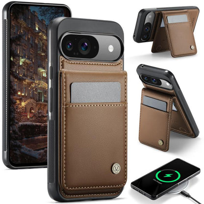 For Google Pixel 9 / 9 Pro JEEHOOD J06 British Style RFID MagSafe Card Bag PU Phone Case(Brown)